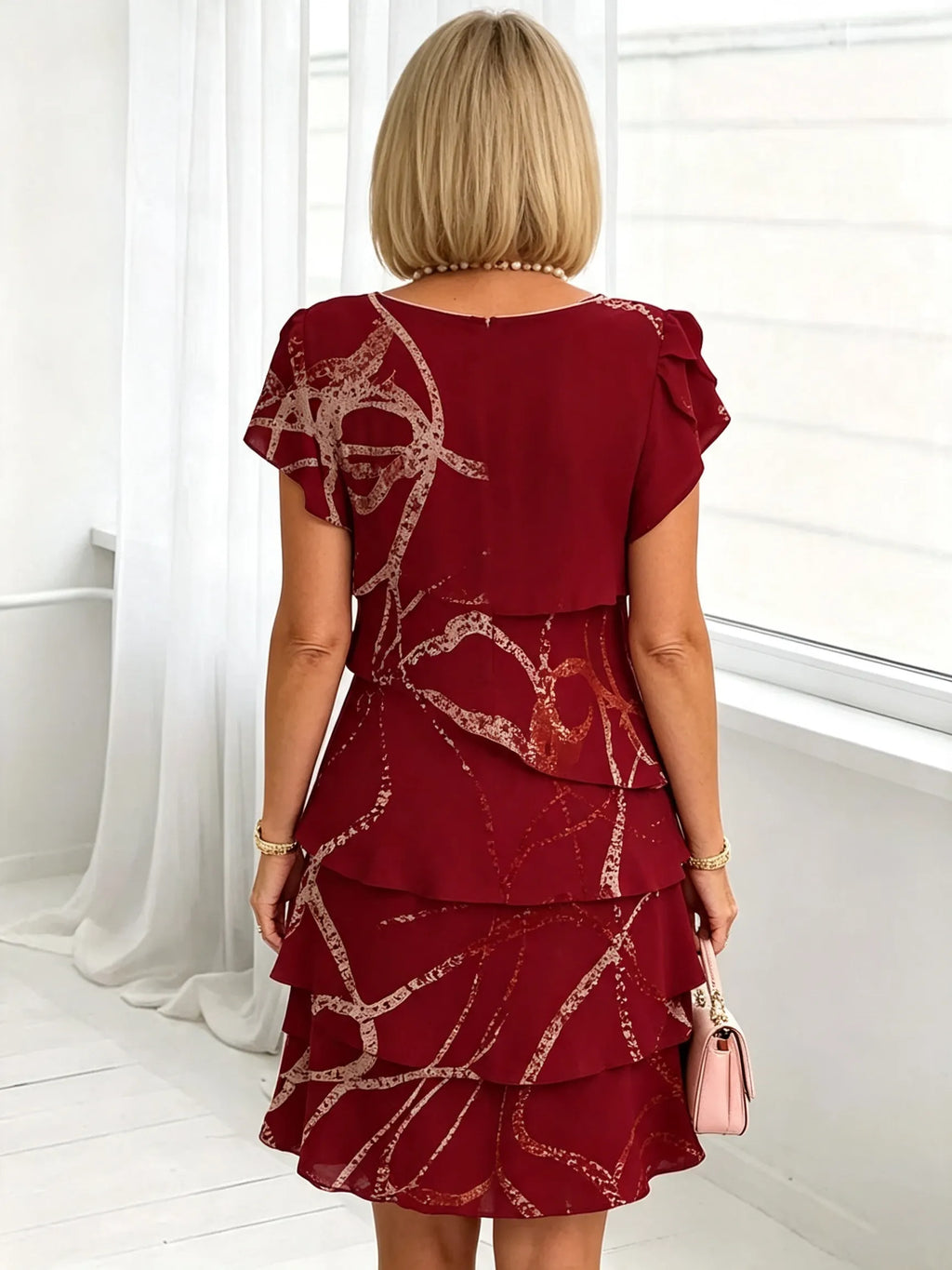 Women's Floral Print Tiered Chiffon Dress, Short Flutter Sleeve Loose Multi-Layer Tummy Covering Shift Dress, Casual Summer Flowy Dress for Daily Vacation Beach