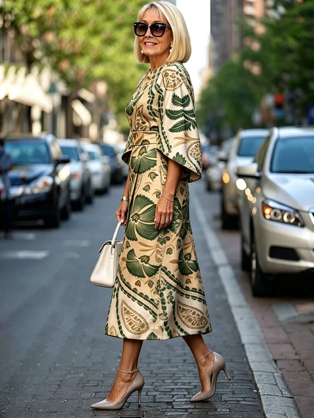 Formal Dress Hip Wrap Skirt Waist Party Skirt Round Neck Sleeve Design Dress