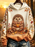 Women's Autumn Hedgehog Print Hoodie