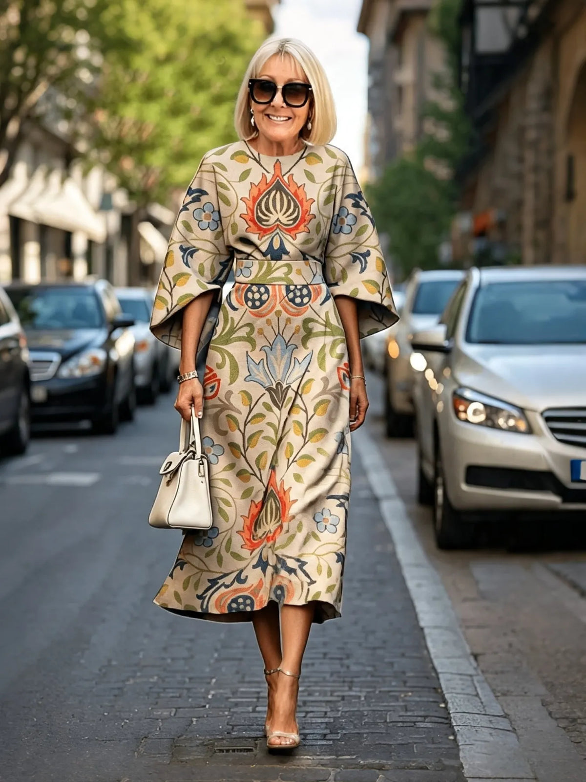 Formal Dress Hip Wrap Skirt Waist Party Skirt Round Neck Sleeve Design Dress