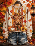 Women's Autumn Highland Denim Print Sweatshirt