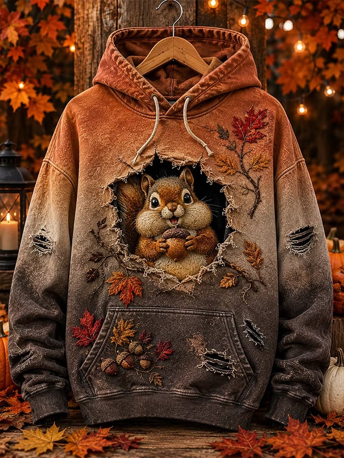 Women's Autumn Squirrel  Printed Casual Sweatshirt