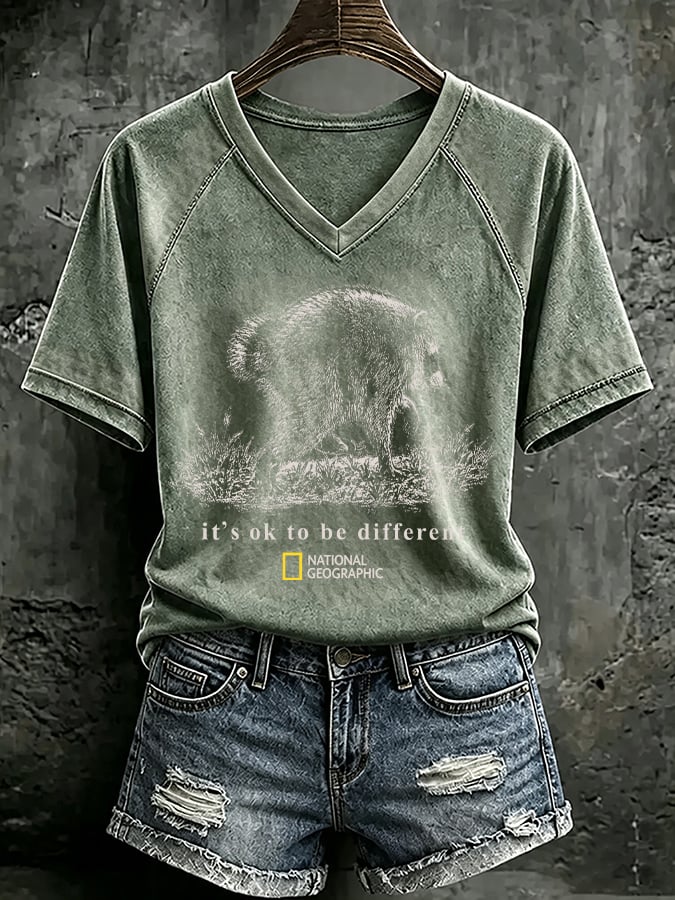 V Neck Retro Jimothy It's Ok To Be Different Print T-Shirt