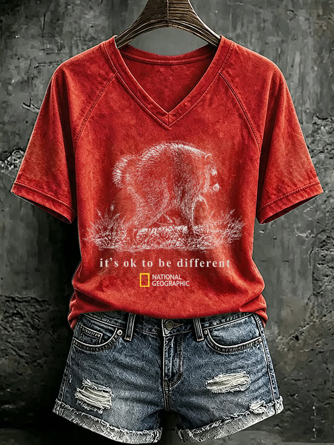 V Neck Retro Jimothy It's Ok To Be Different Print T-Shirt