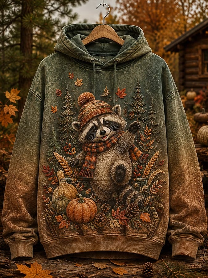 Women's Autumn Raccoon  Printed Casual Sweatshirt