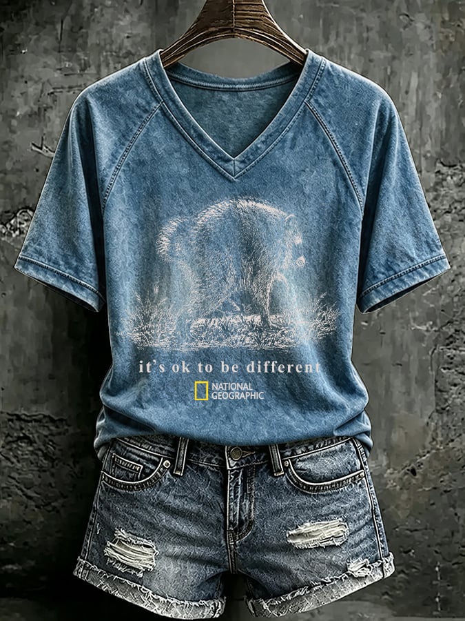 V Neck Retro Jimothy It's Ok To Be Different Print T-Shirt