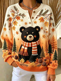Women's Casual Print Button-Up Collar Knit Top