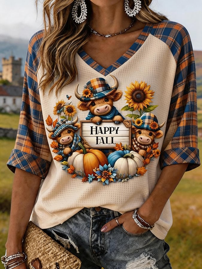 Women'S Retro Country Highland Cow Print T-Shirt