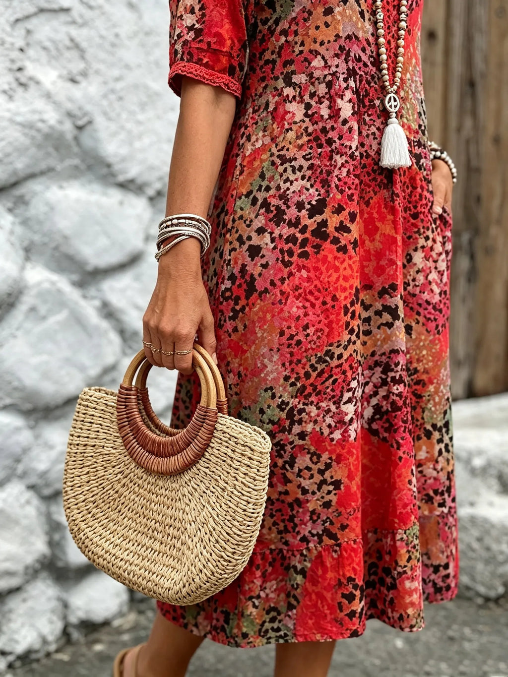 Vacation DRESS Women's Short Sleeve Summer Leopard Lace Dress V Neck Daily Going Out Casual Knee Length A-Line Khaki